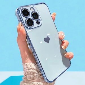 Light blue Heart 14 Pro Case, Luxury Cute Love Heart Case